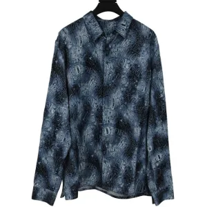 Button Down Blue Viscose All Over Logo Long Sleeve Shirt