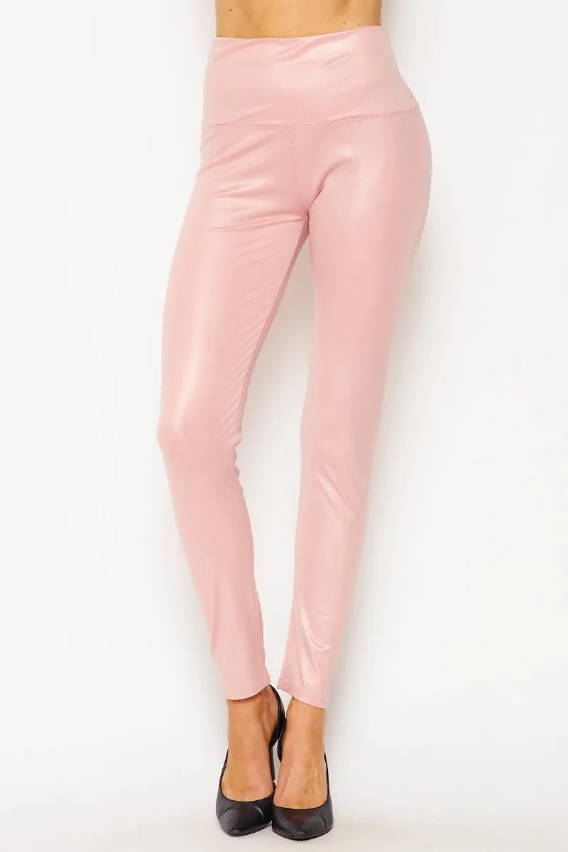 Cali Chic Women's Leggings Celebrity Pink Faux Leather High Waist Ankle Pants