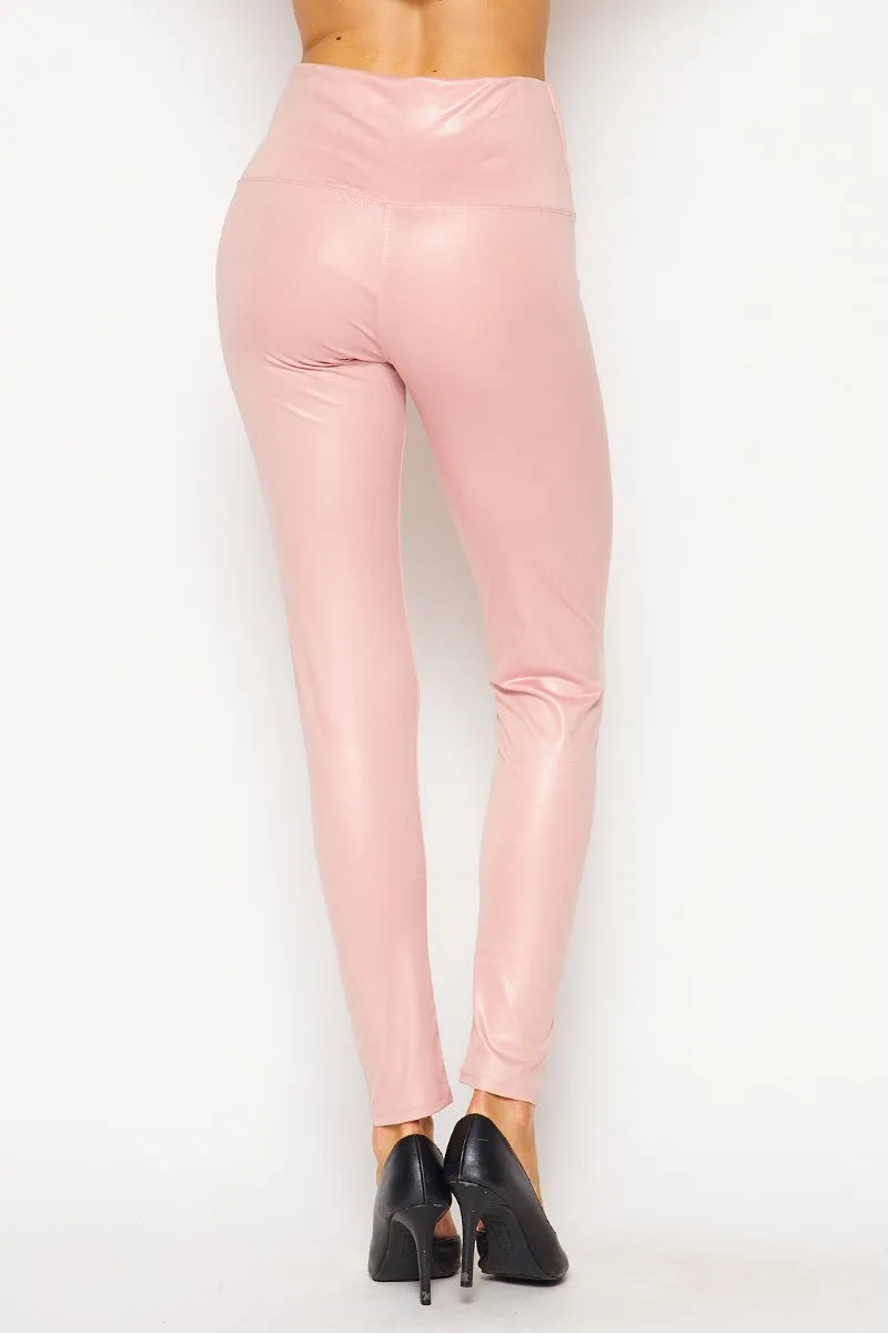 Cali Chic Women's Leggings Celebrity Pink Faux Leather High Waist Ankle Pants