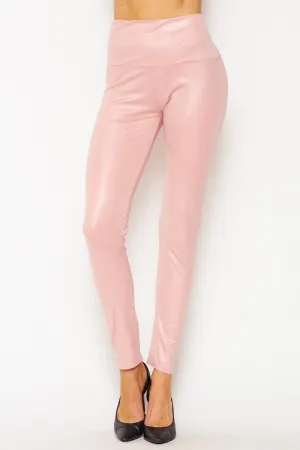 Cali Chic Women's Leggings Celebrity Pink Faux Leather High Waist Ankle Pants