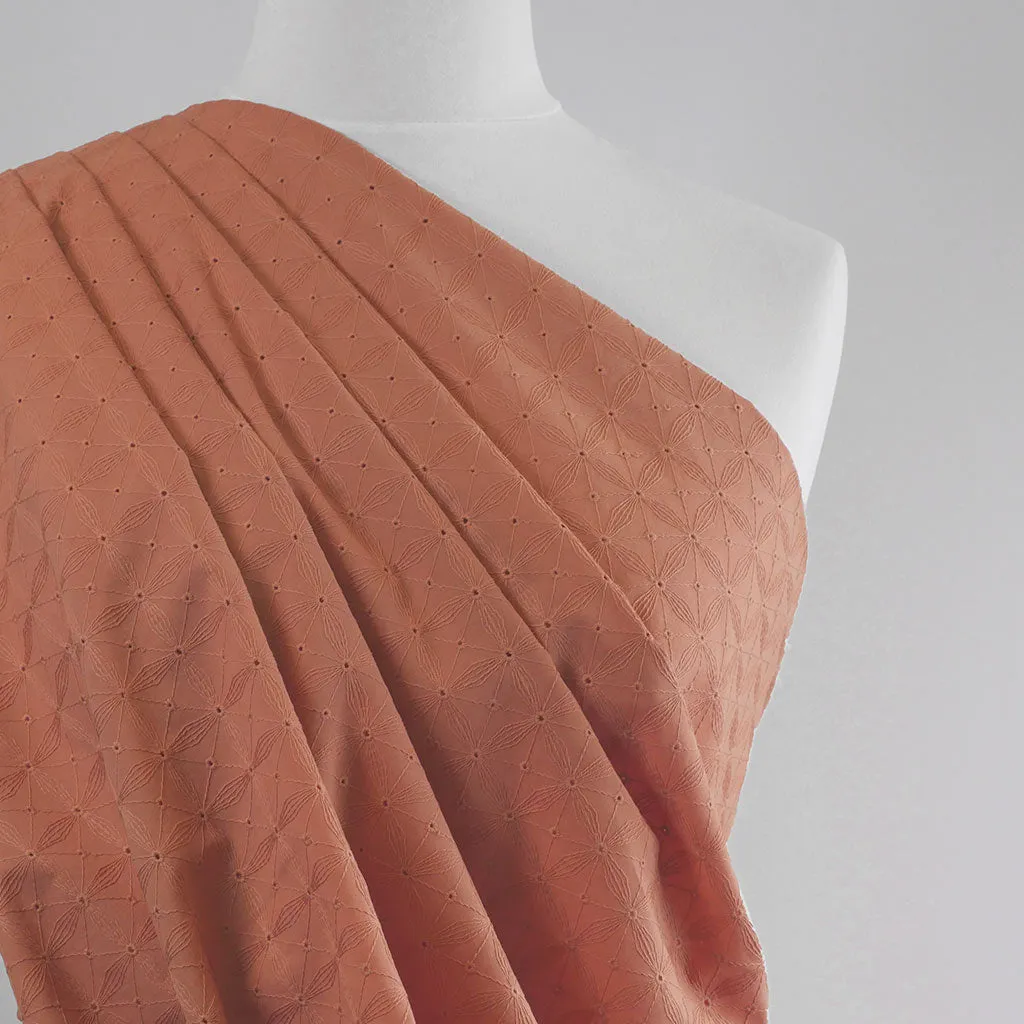 Carolina - Dark Peach, Geometric Embroidered Cotton Woven Fabric Sample