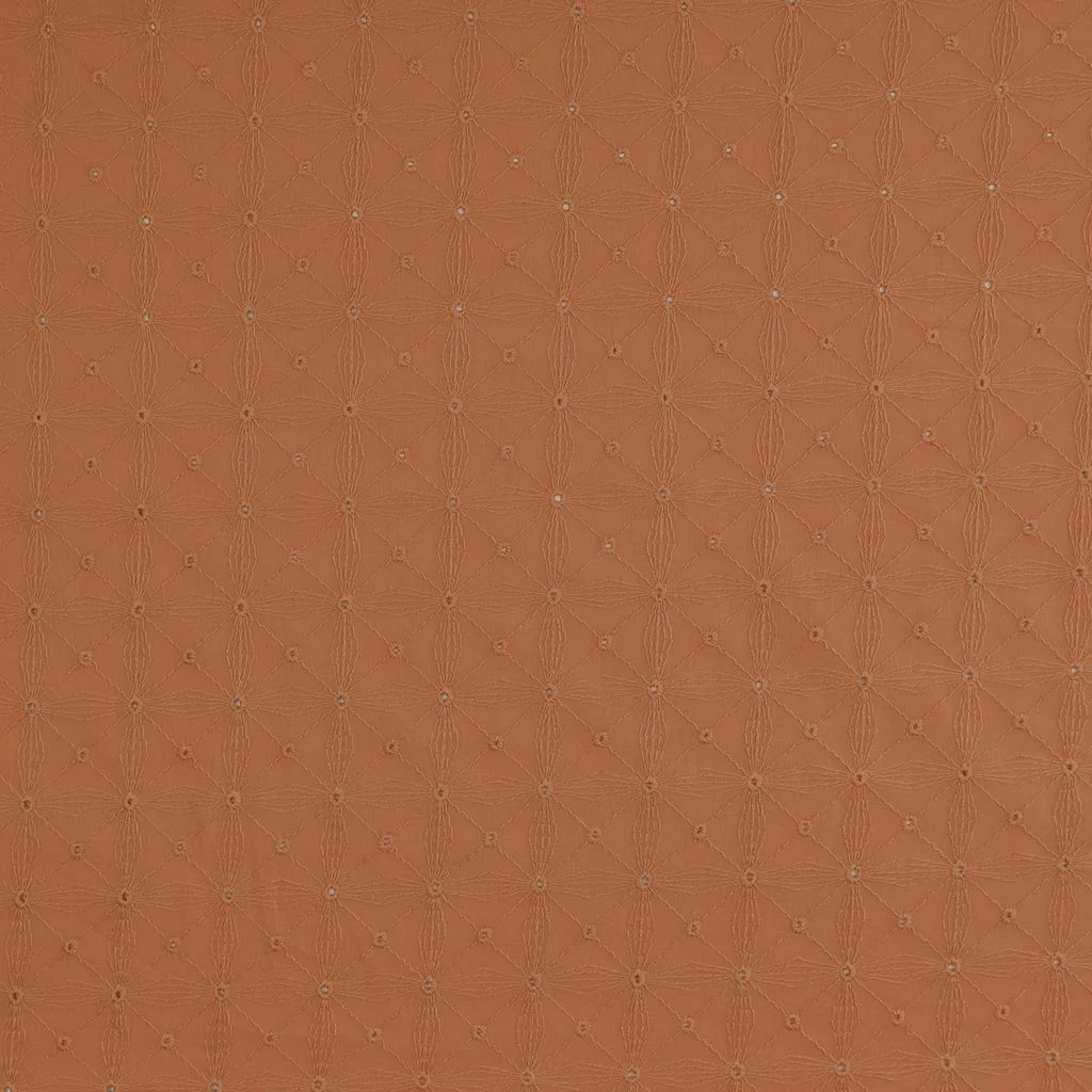 Carolina - Dark Peach, Geometric Embroidered Cotton Woven Fabric Sample