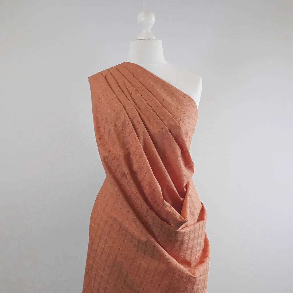 Carolina - Dark Peach, Geometric Embroidered Cotton Woven Fabric Sample