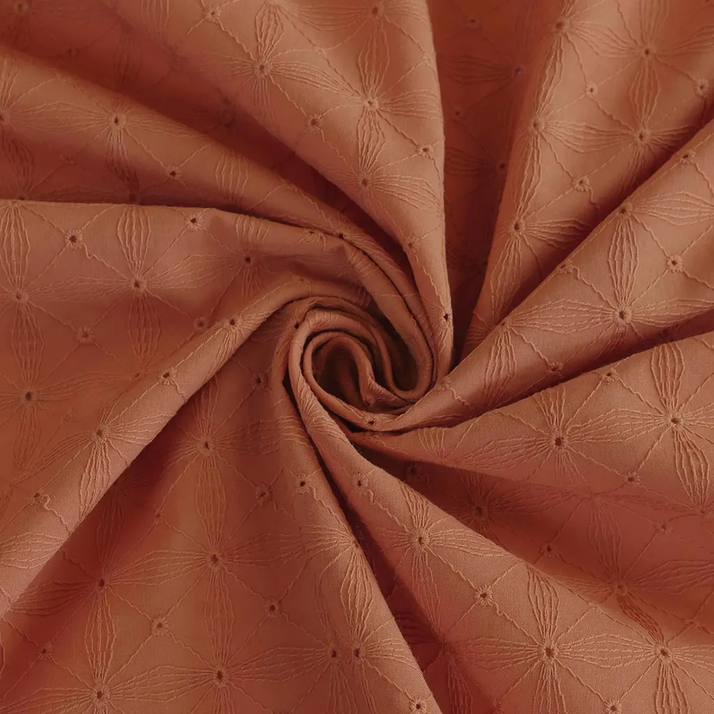 Carolina - Dark Peach, Geometric Embroidered Cotton Woven Fabric Sample