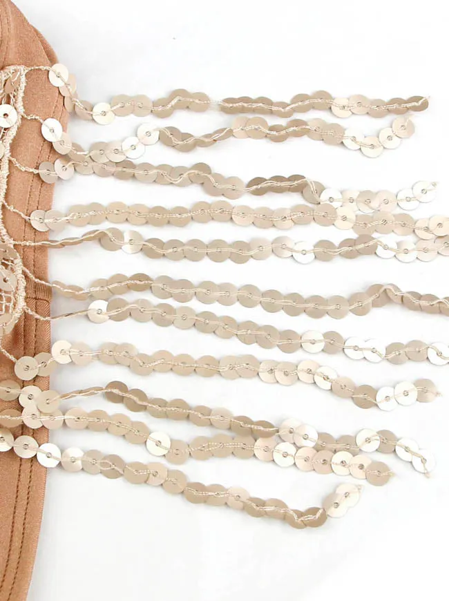 Champagne Halter Shiny Tassel Two Piece Beach Bikini Set