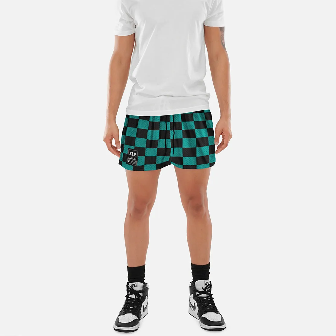 Checkered Teal Black White Shorts - 5"