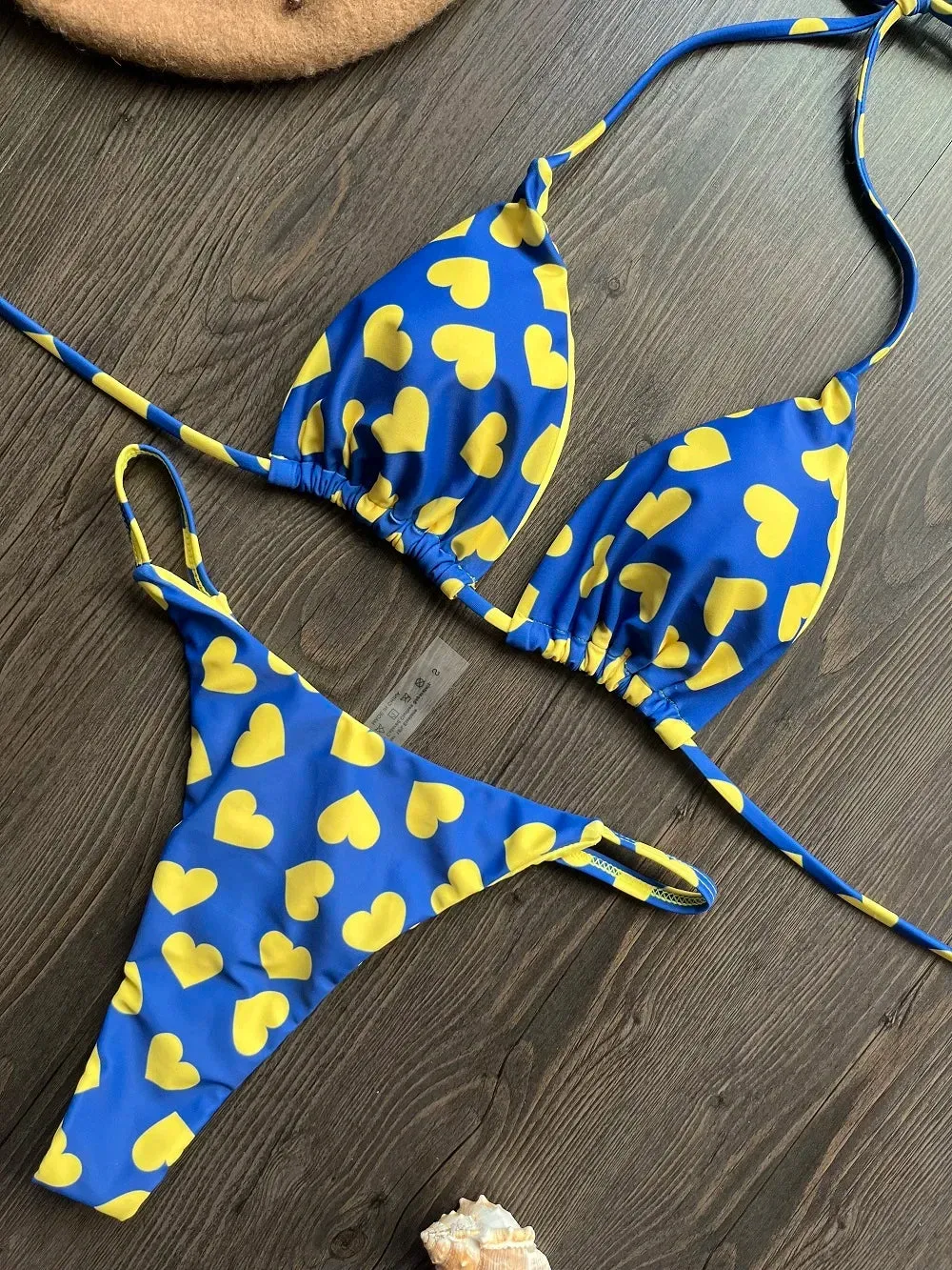 Cherry Print Micro Bikini 2-Piece Neon Swimsuit