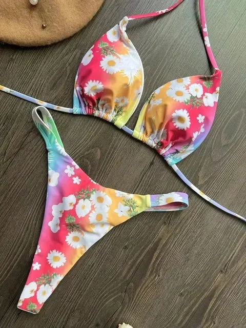 Cherry Print Micro Bikini 2-Piece Neon Swimsuit