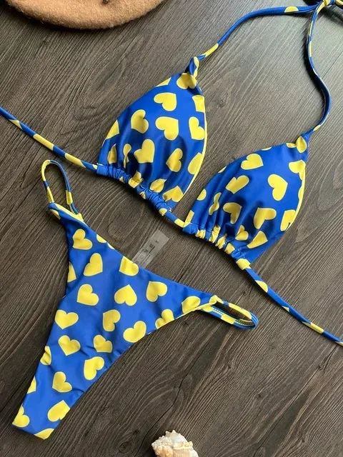 Cherry Print Micro Bikini 2-Piece Neon Swimsuit