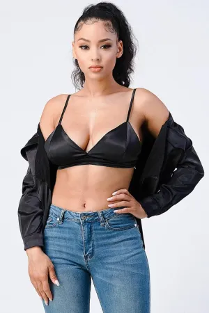 CHIC SATIN FRONT TIE BLOUSE AND BRALETTE TOP SET