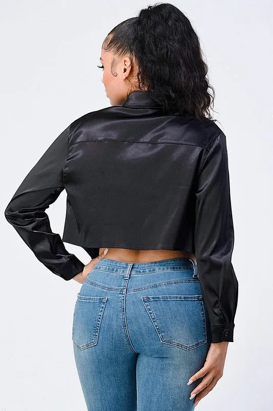 CHIC SATIN FRONT TIE BLOUSE AND BRALETTE TOP SET