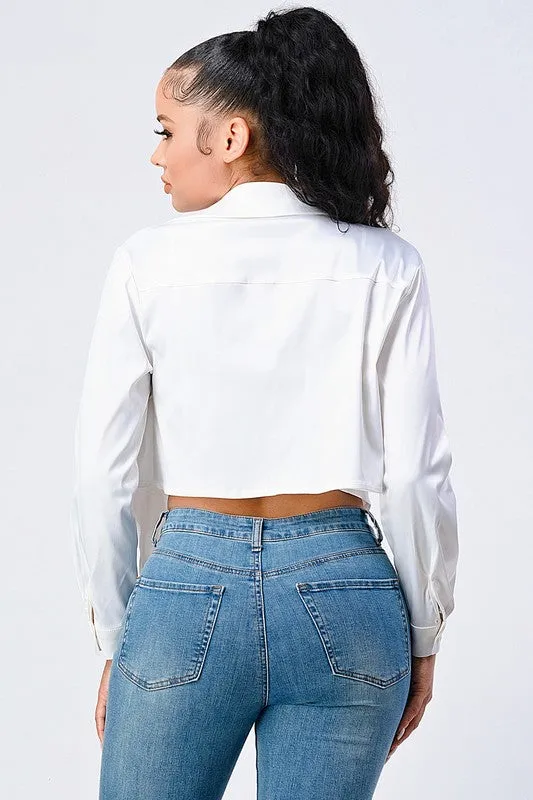 CHIC SATIN FRONT TIE BLOUSE AND BRALETTE TOP SET