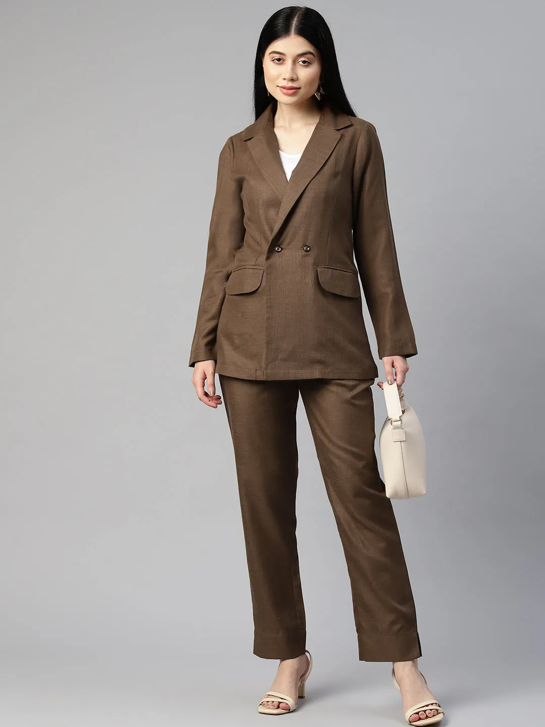 Cottinfab Women Solid Blazers & Trousers Co-ord Set