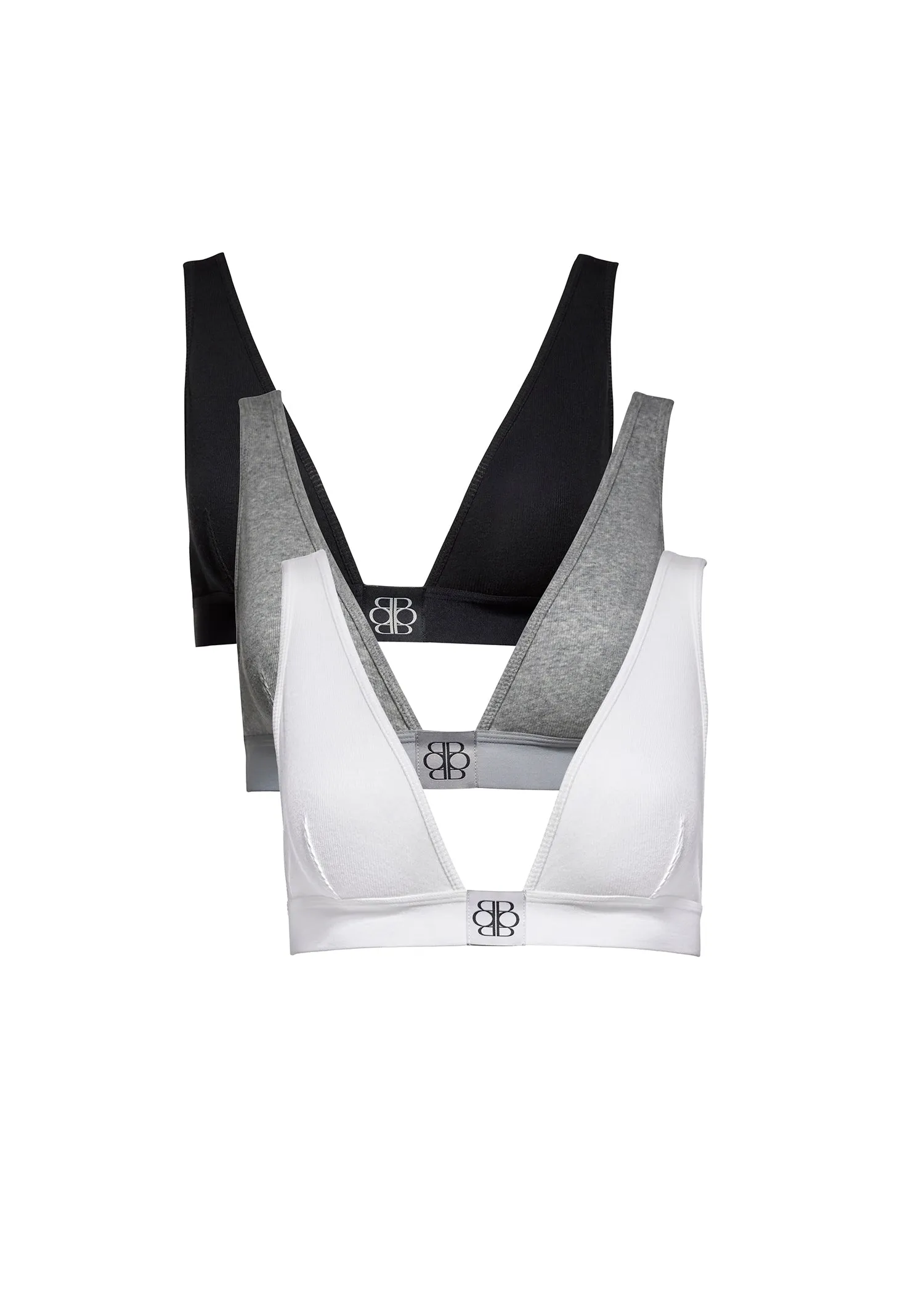 Cotton Rib Plunge Bralette - 3 Pack