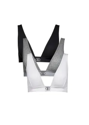 Cotton Rib Plunge Bralette - 3 Pack