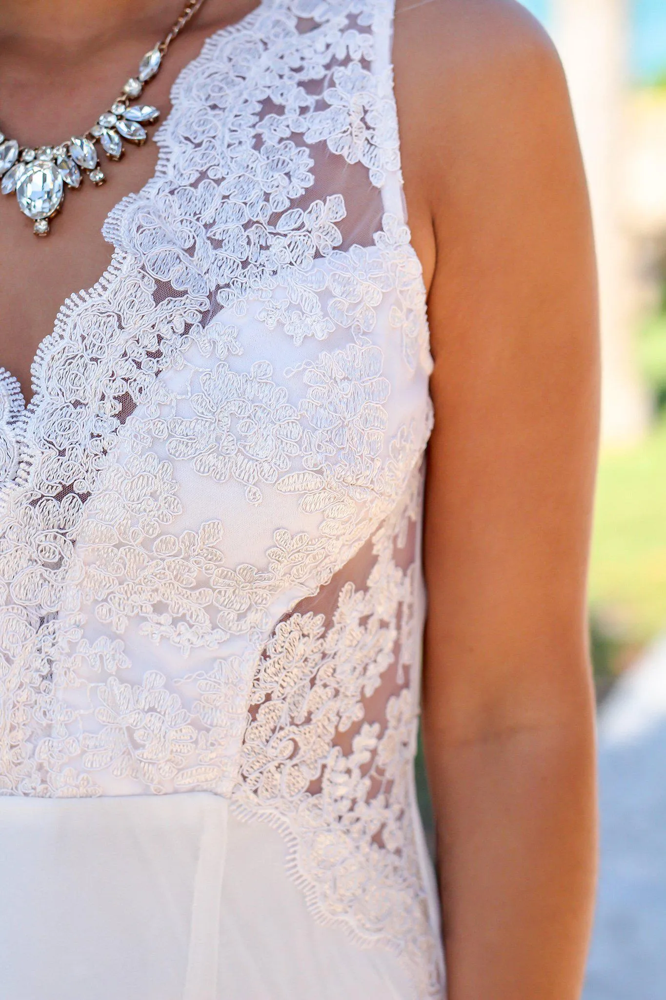 Cream Maxi Dress with Embroidered Top and Slit