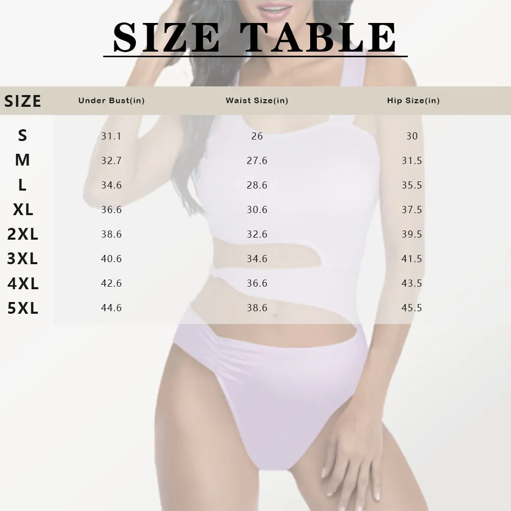 Custom Face Black Leaves Women's Waist Cutout One Piece Swimsuit Personalized Photo Bathing Suit