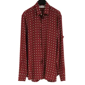 Diamond Checkered Button Down Shirt Red Black Silk