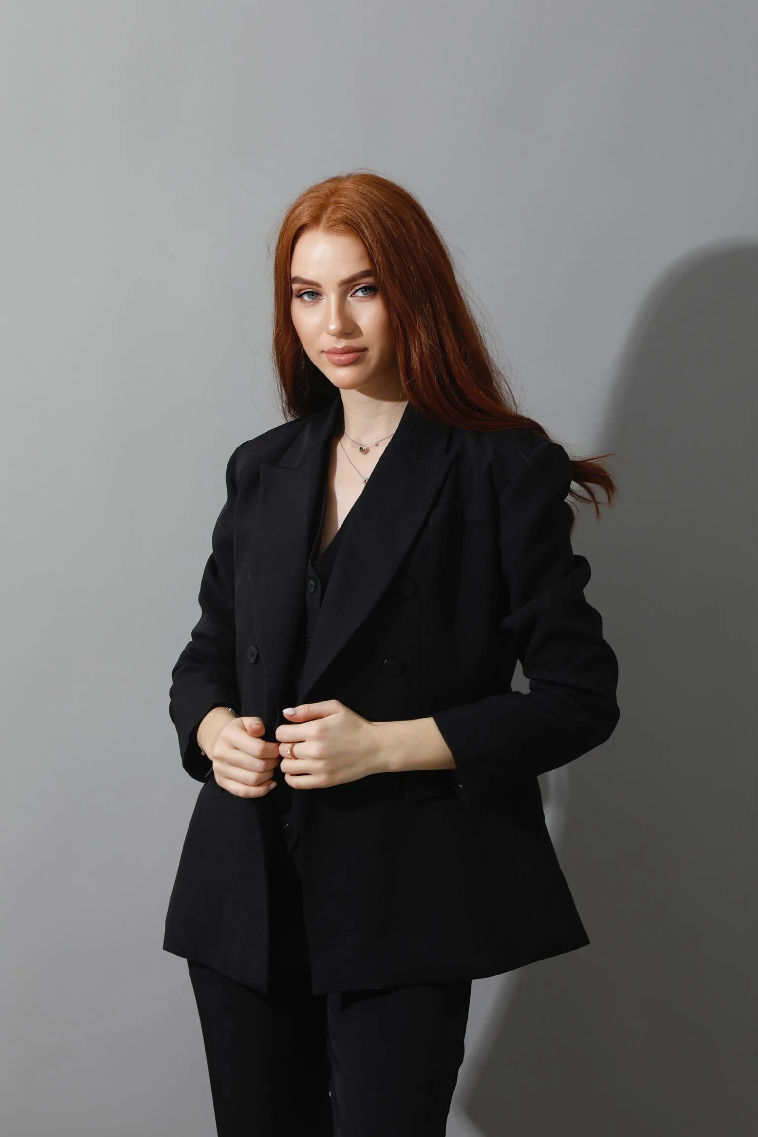 Double Breasted Blazer, Pants & Vest Set - Black