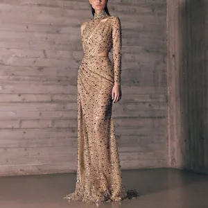 Draped Nude Asymmetric Dress