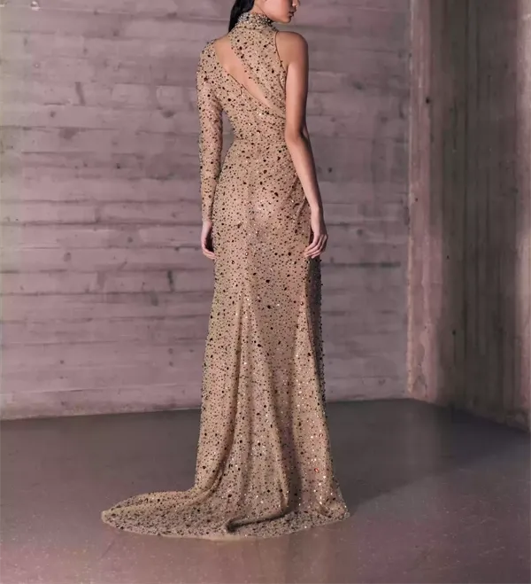 Draped Nude Asymmetric Dress