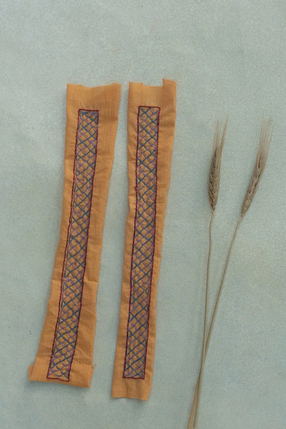 Dual Shaded Orange Hand Embroidered Lambani Trim