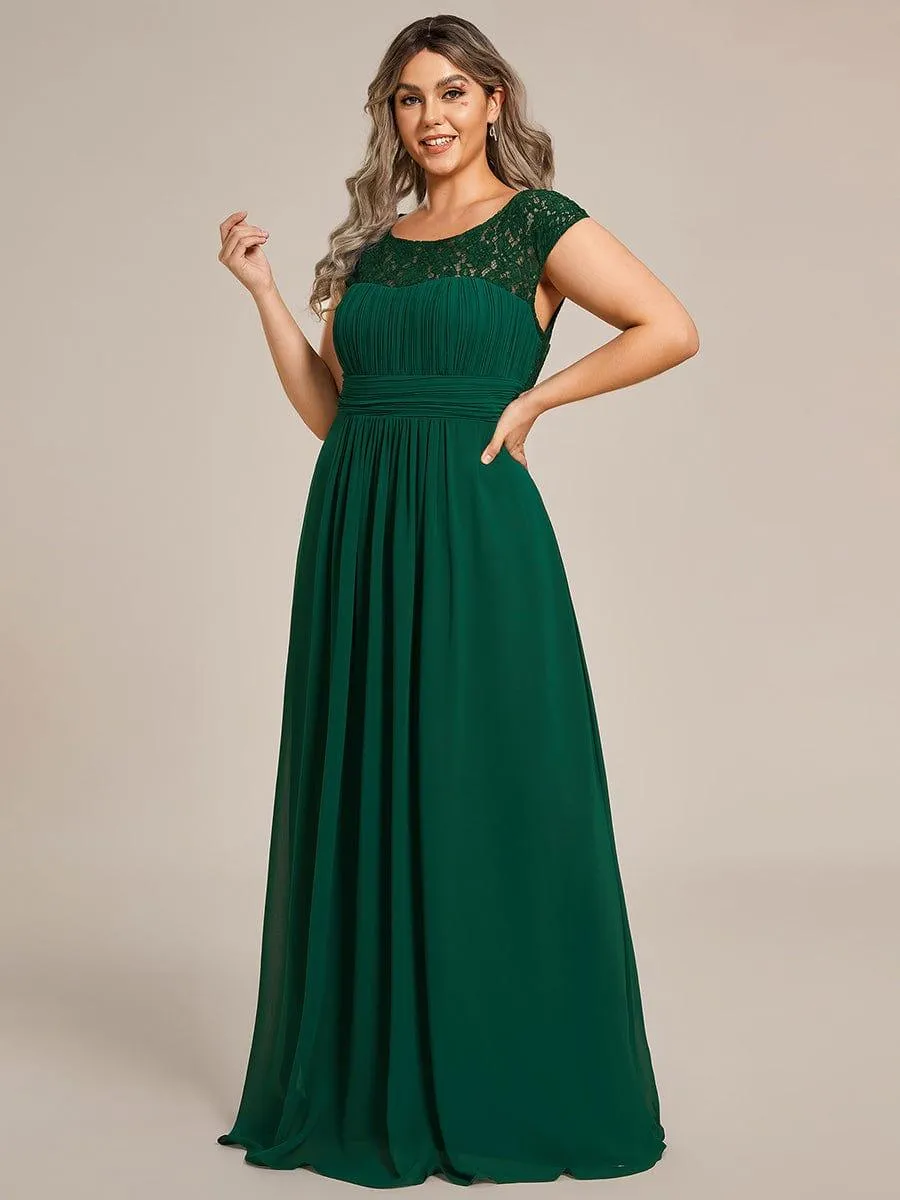Elegant Chiffon Maxi Formal Evening Dress with Lace Cap Sleeve