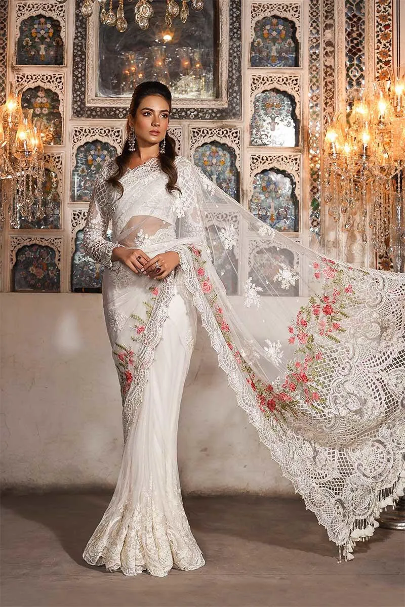 Elegant Pakistani designer saree in pure white color # P2249
