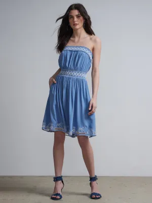Embroidered Strapless Dress