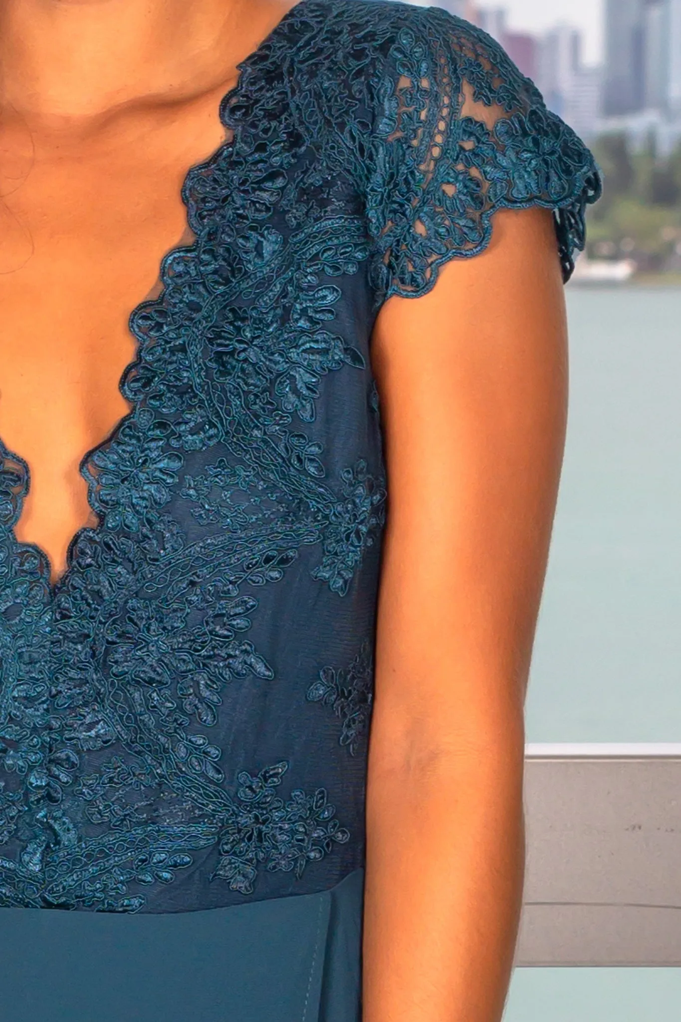 Emerald Maxi Dress with Embroidered Top and Slit