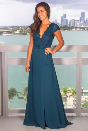 Emerald Maxi Dress with Embroidered Top and Slit