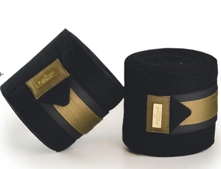 Equestrian Stockholm Black - Golden Brass Polo Wraps, One Size New in Bag