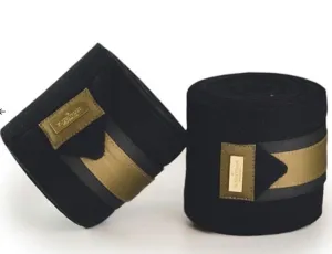 Equestrian Stockholm Black - Golden Brass Polo Wraps, One Size New in Bag