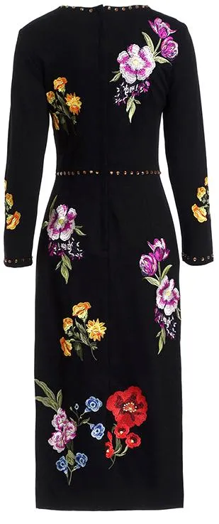 Floral-Embroidered Studded Dress