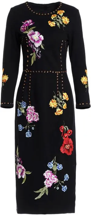 Floral-Embroidered Studded Dress