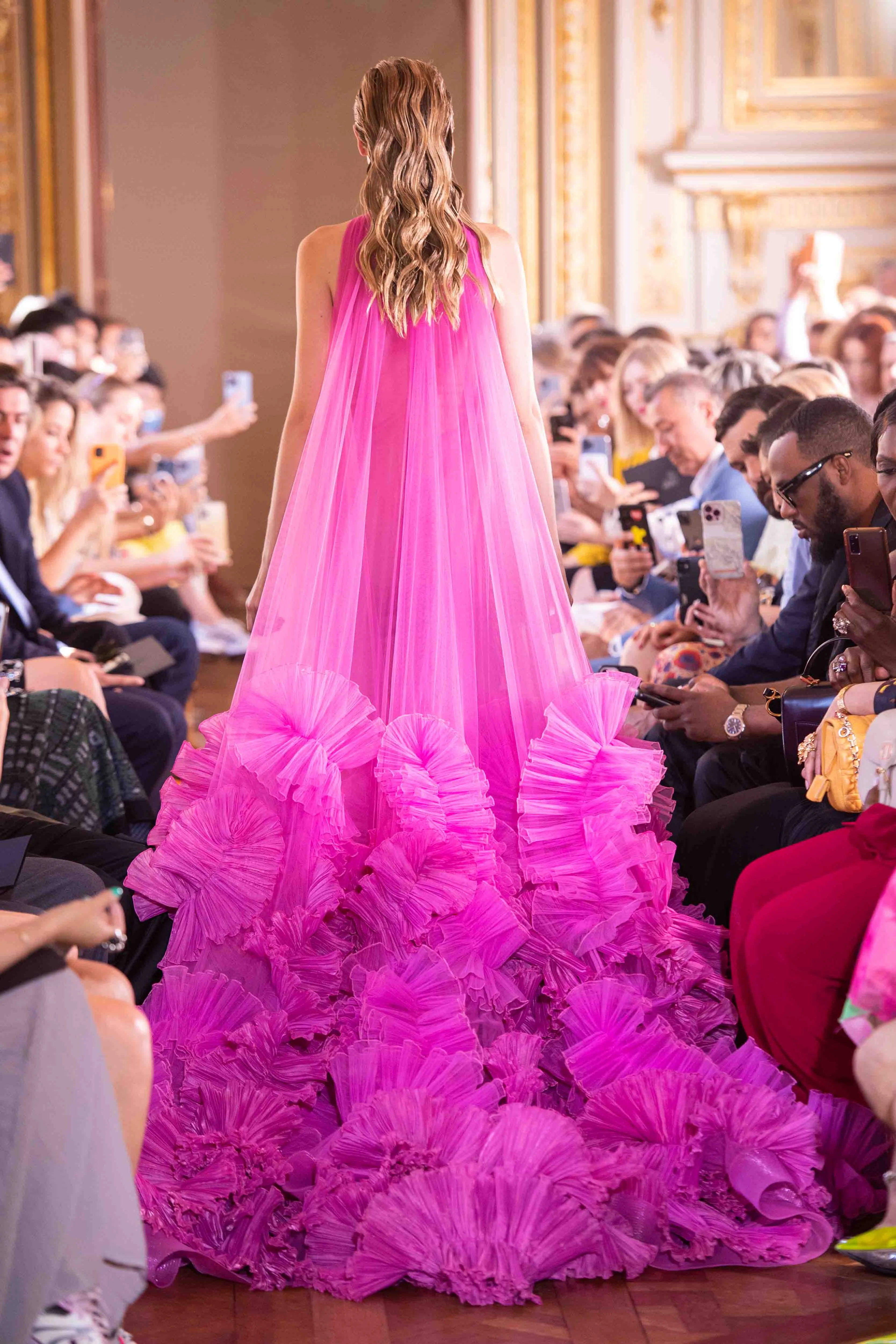 Flower Ruched Tulle Long Gowns