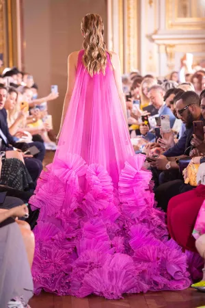 Flower Ruched Tulle Long Gowns