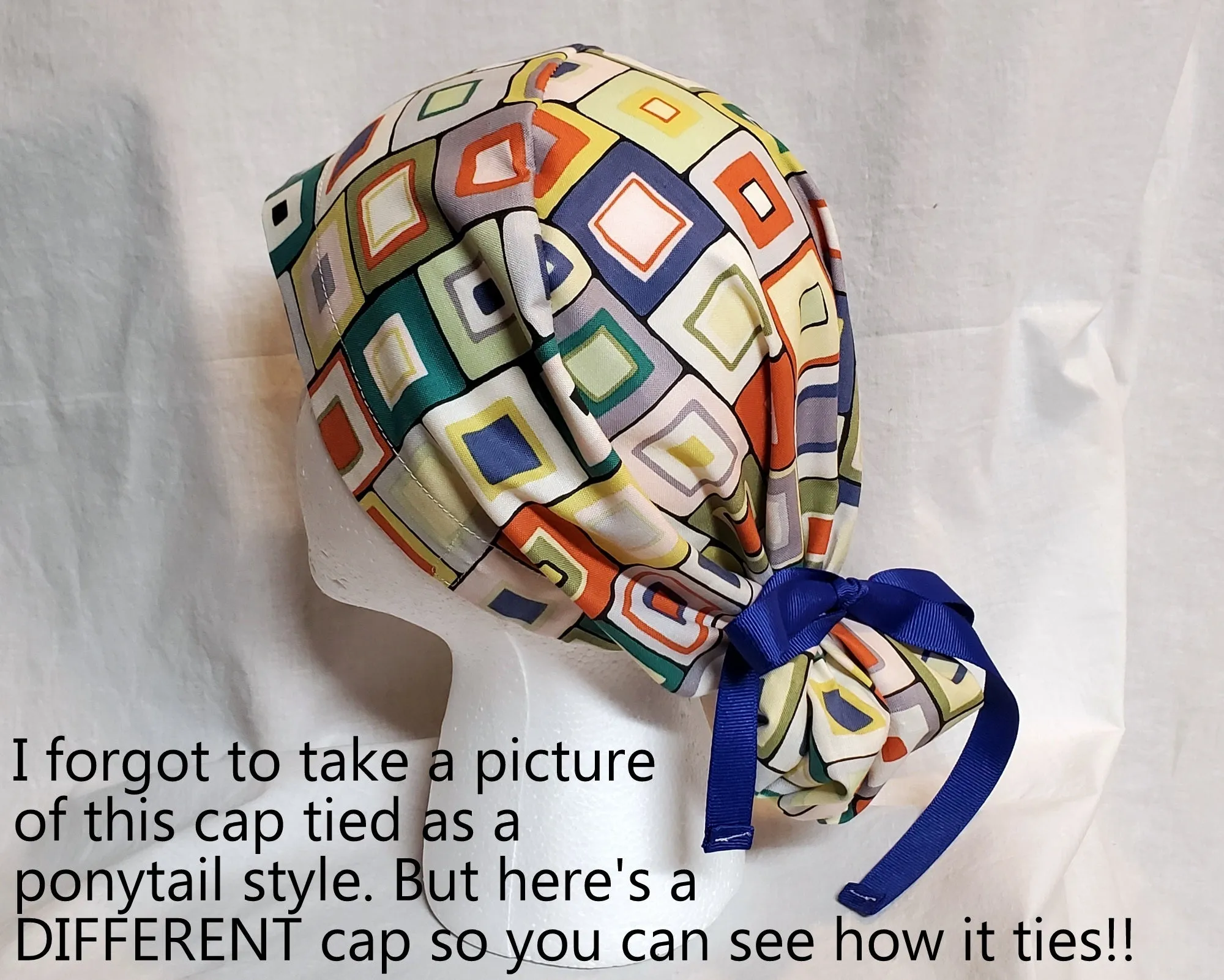 Fun Halloween Scrub Cap, Surgical Cap. Pixie/Ponytail Style. Covers long hair. Ready to Ship.