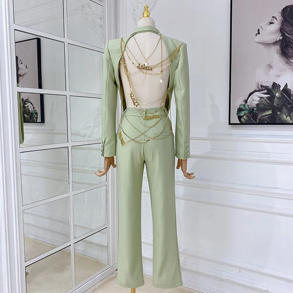 Gold Chain  Blazer & Crystal Pants