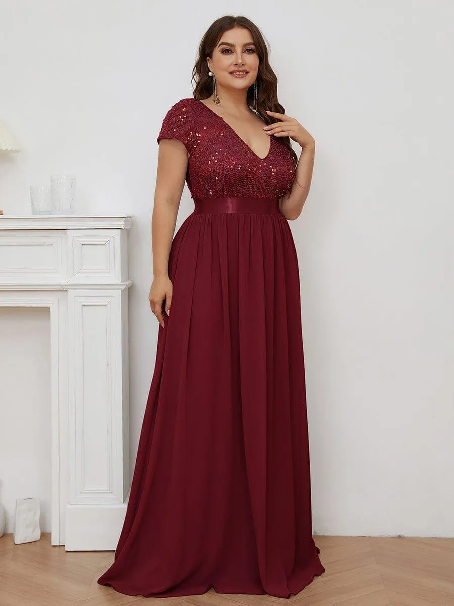 Greta | Plus Size Empire Waist V-Neck Cap Sleeve Chiffon Formal Evening Dress