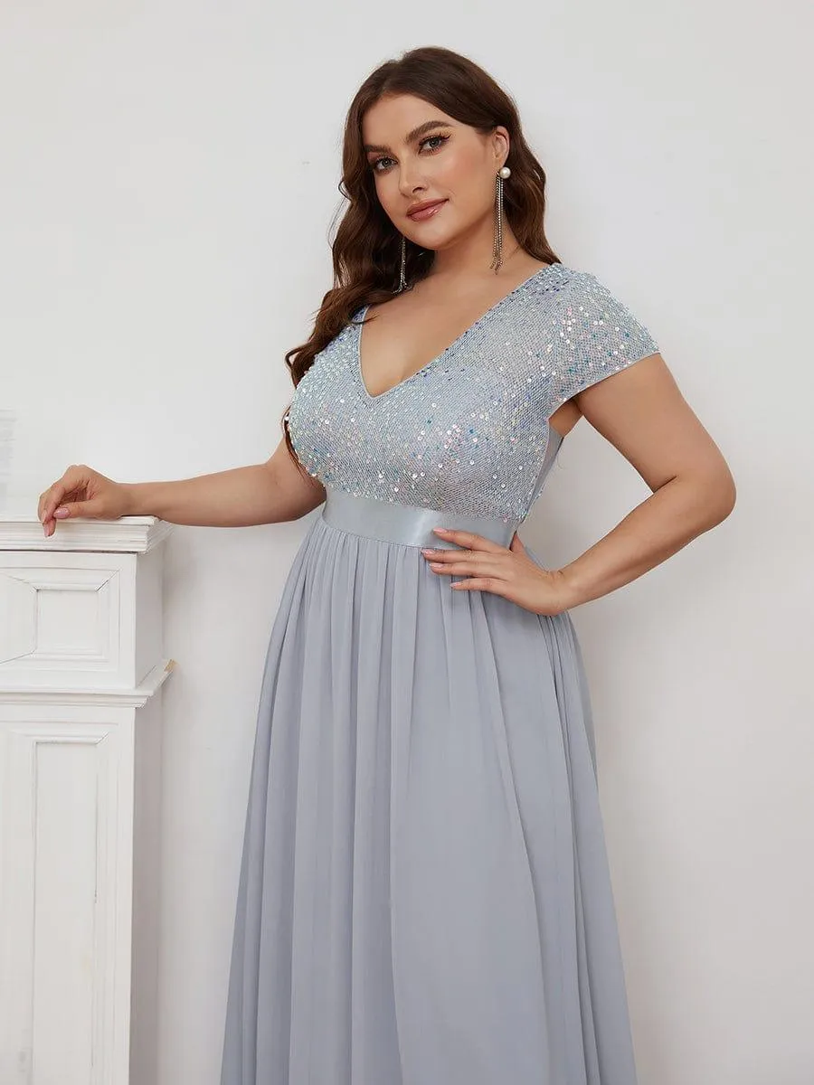 Greta | Plus Size Empire Waist V-Neck Cap Sleeve Chiffon Formal Evening Dress