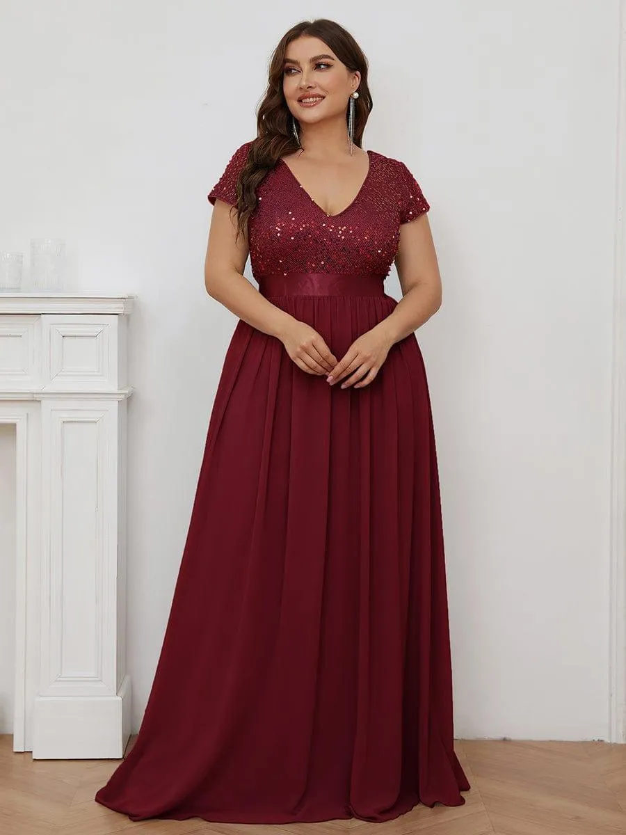 Greta | Plus Size Empire Waist V-Neck Cap Sleeve Chiffon Formal Evening Dress