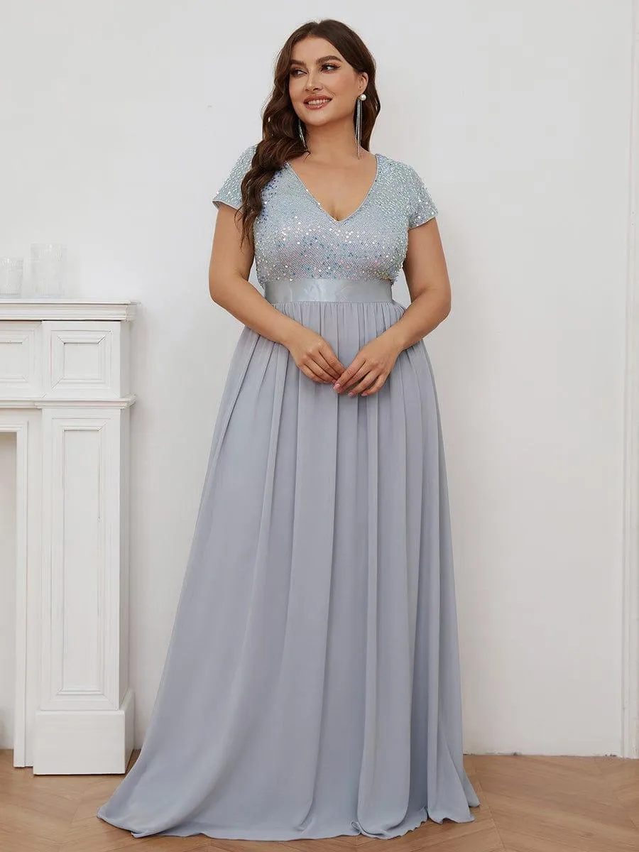 Greta | Plus Size Empire Waist V-Neck Cap Sleeve Chiffon Formal Evening Dress