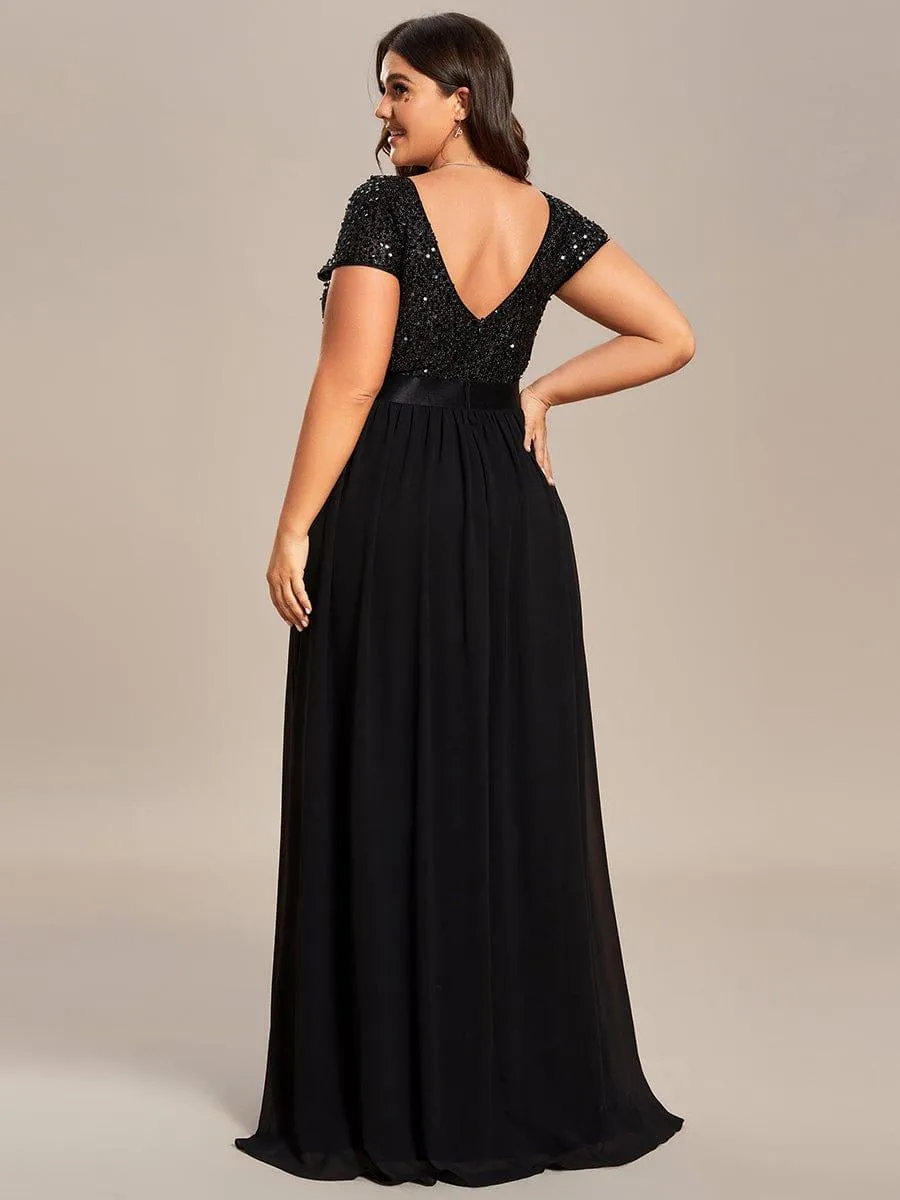 Greta | Plus Size Empire Waist V-Neck Cap Sleeve Chiffon Formal Evening Dress