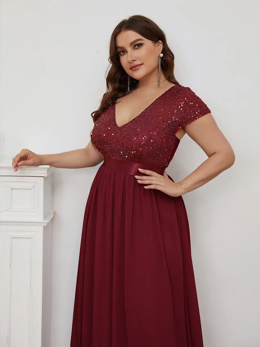 Greta | Plus Size Empire Waist V-Neck Cap Sleeve Chiffon Formal Evening Dress