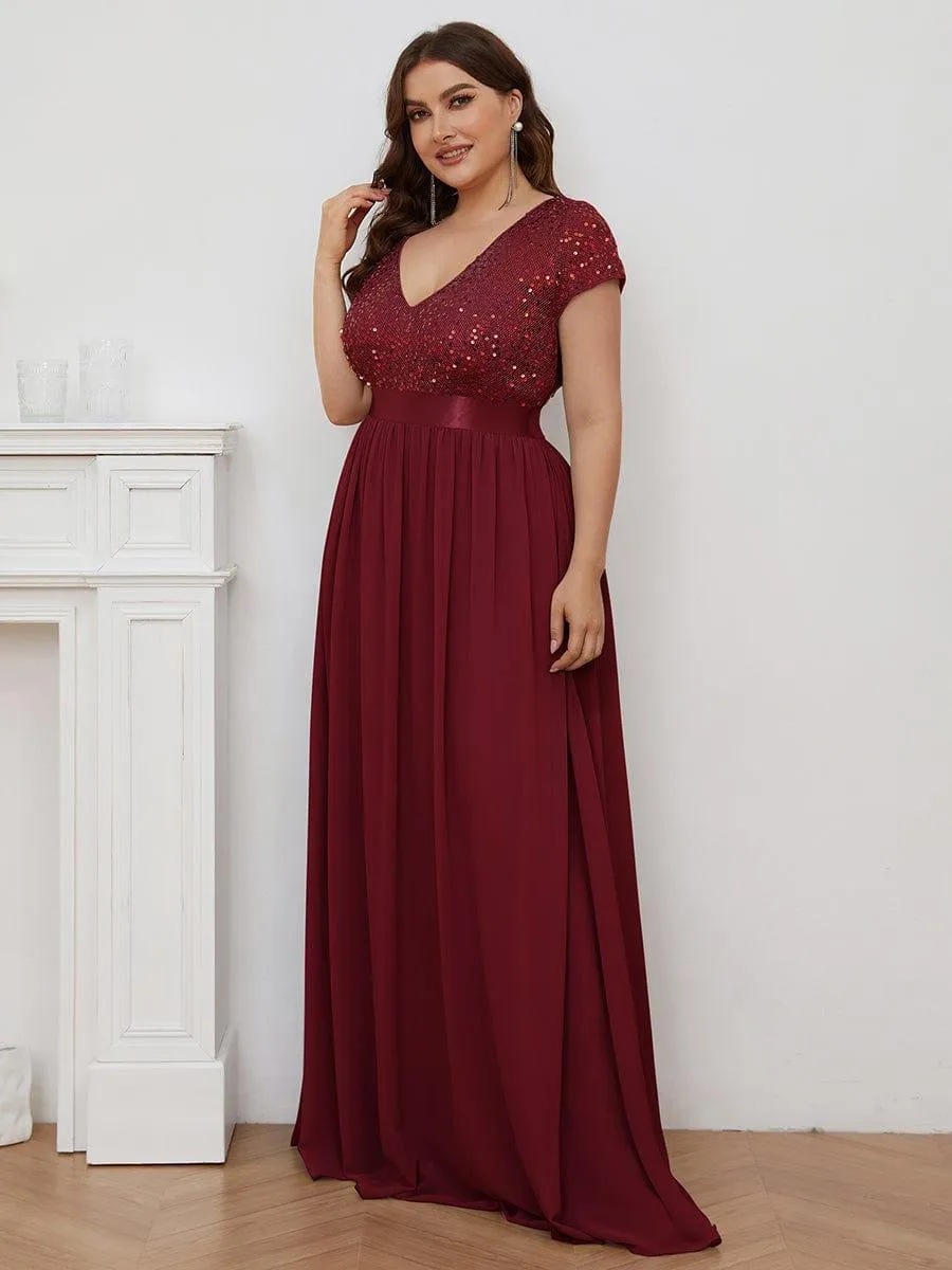 Greta | Plus Size Empire Waist V-Neck Cap Sleeve Chiffon Formal Evening Dress