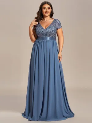 Greta | Plus Size Empire Waist V-Neck Cap Sleeve Chiffon Formal Evening Dress