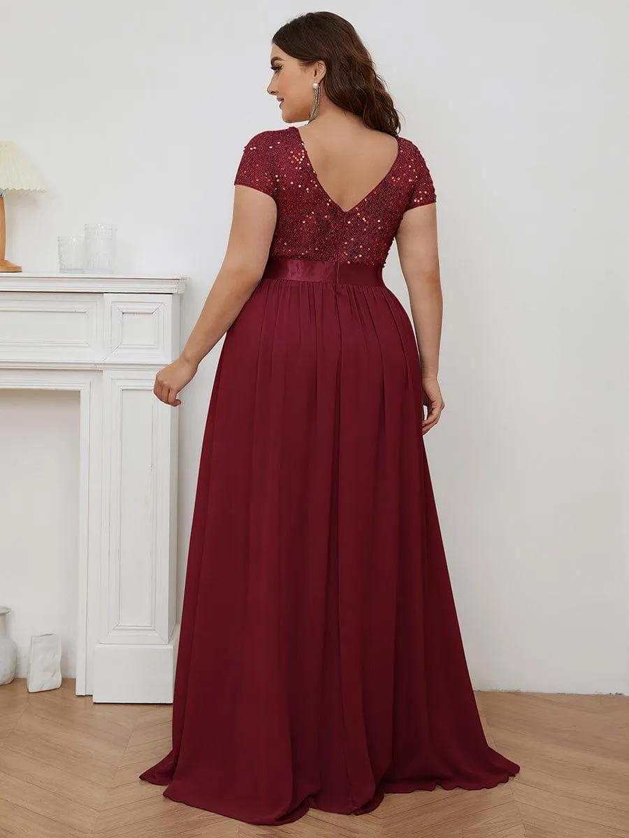 Greta | Plus Size Empire Waist V-Neck Cap Sleeve Chiffon Formal Evening Dress