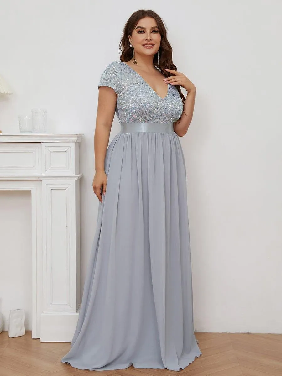 Greta | Plus Size Empire Waist V-Neck Cap Sleeve Chiffon Formal Evening Dress