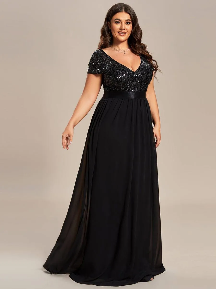 Greta | Plus Size Empire Waist V-Neck Cap Sleeve Chiffon Formal Evening Dress